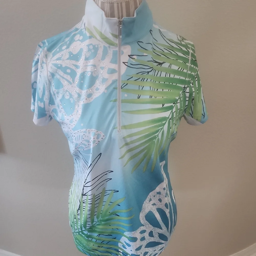 Tropical Print Zip-Up Top - Picture 1 of 4
